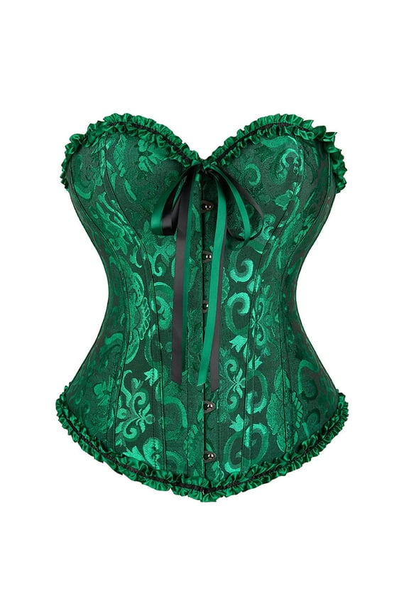 Corset Tops For Women Bustier Shapewear Lingerie Lace Up Waist Bodysuit Plus Size Overbust Body Shaper Green XXXXL