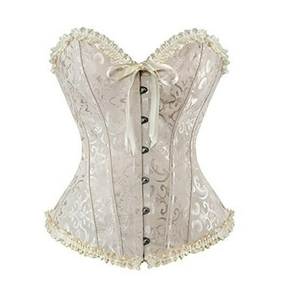 KHONTS Corset Tops For Women Renaissance Corset Bustier Floral Trim Shapewear Halloween Outfits For Party Club Stage Beige S
