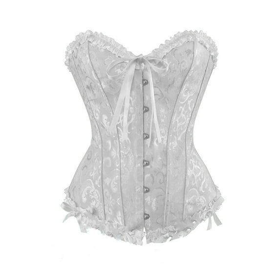 KHONTS Corset Tops For Women Renaissance Corset Bustier Floral Trim Shapewear Halloween Outfits For Party Club Stage White2 XS