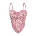 thumbnail image 1 of KHONTS Corset Tops for Women Floral Beaded Bustier Underwire Padded Crop Tops Adjustable Spaghetti Straps Tank Tops for Nightclub Going out Halloween Party Pink M, 1 of 2