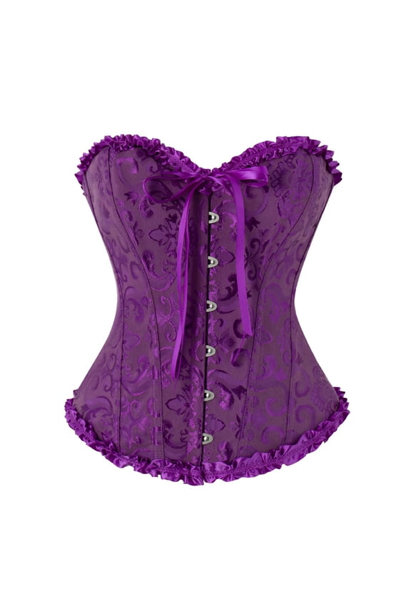 Corset Tops for Women Bustier Shapewear Lace Waist Push up Bodysuits Purple M