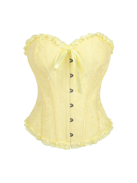 Corset Tops for Women Bustier Shapewear Lace Waist Push up Bodysuits Yellow XS