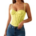 thumbnail image 1 of KHONTS Corset Tops for Women Going out Fall Fashion Crop Lace Outfit Y2k Spaghetti Strap Tank Tops Mesh Party Bustier Cami Tops Yellow XS, 1 of 6