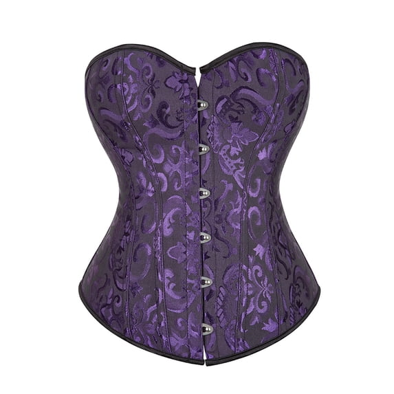 KHONTS Corset Tops for Women Overbust Bustier Lace up Jacquard Shapewear Halloween Corset Dark Purple XXL