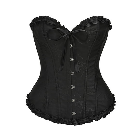 KHONTS Corsets For Women Renaissance Floral Trim Lace Up Boned Overbust Corset Waist Cincher Bustier Shapewear Black XS