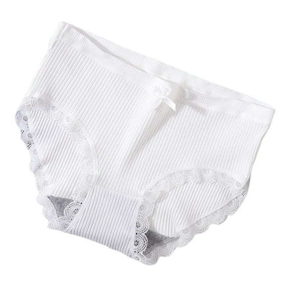 KHONTS Cotton Panties for Women Fashion High Waist Lace Trim Underwear Solid Color Comfy Pant Breathable Pants White XL