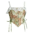 thumbnail image 1 of KHONTS,Court Vintage Floral Print Vest Sexy Corset Y2k Lace up Fishbone Push up Strap Bustier Lace Top Corset for Women Green XS, 1 of 6