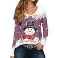 thumbnail image 1 of KHONTS Crewneck Christmas T Shirts for Women Snowman Long Sleeve Xmas Casual Loose Pullover Tops Purple M, 1 of 4