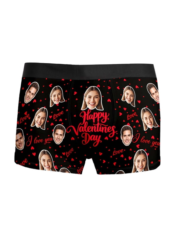 Custom Face Men's Boxer Briefs Personalized Underwear with Photo Picture Customized Boxers Gifts for Boyfriend Husband Him 04-Black S