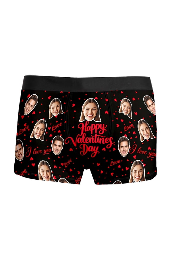 Custom Face Men's Boxer Briefs Personalized Underwear with Photo Picture Customized Boxers Gifts for Boyfriend Husband Him 04-Black S