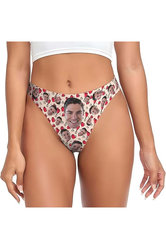 Custom Thong for Women Personalized Thongs with Face Photo Underwear Panties Funny Gifts Khaki XL