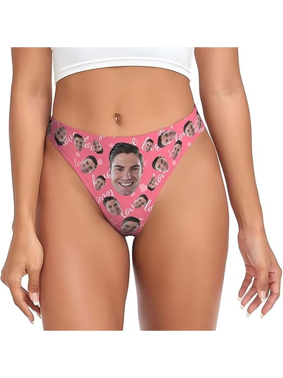 Custom Thong for Women Personalized Thongs with Face Photo Underwear Panties Funny Gifts Pink M