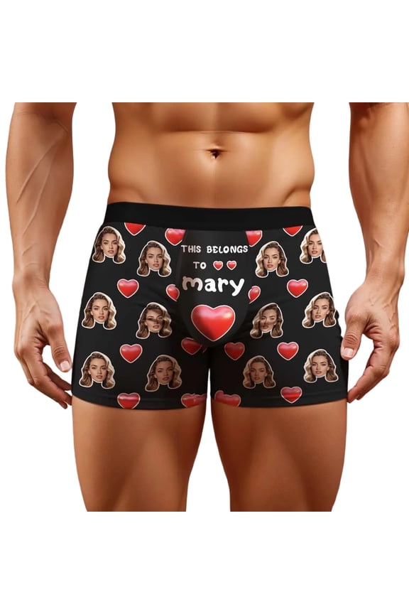 Custom for Men Boxer Short with Face Personalized Underwear for Boyfriend Husband Valentine's Birthday 04-Black XXXL