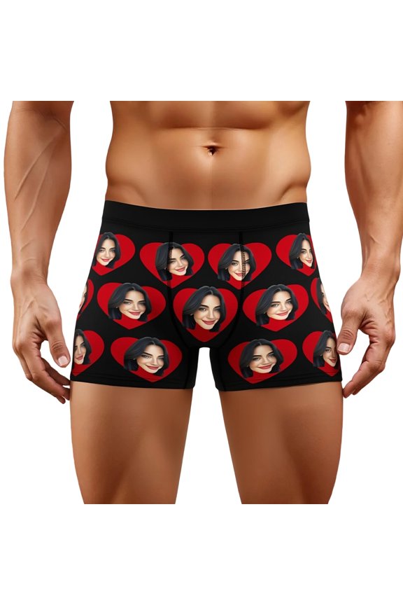 Custom for Men Boxer Short with Face Personalized Underwear for Boyfriend Husband Valentine's Birthday 05-Black M