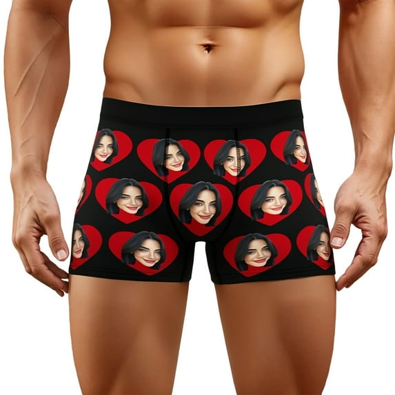 KHONTS Custom for Men Boxer Short with Face Personalized Underwear for Boyfriend Husband Valentine's Birthday 05-Black XL