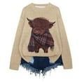 thumbnail image 1 of KHONTS Cute Highland Cow Print Sweaters for Women Long Sleeve Knit Drop Shoulder Casual Pullover Tops Comfy Loose Sweatshirt Khaki L, 1 of 2