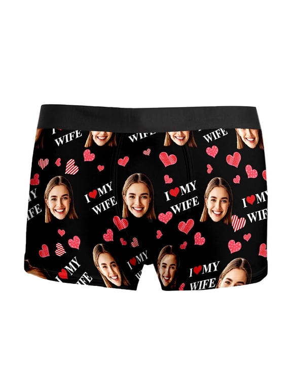 DIY Custom Face Mens Boxer Briefs Personalized Underwear with Photo Picture Customized Boxers Gifts for Boyfriend Husband 03-Black L