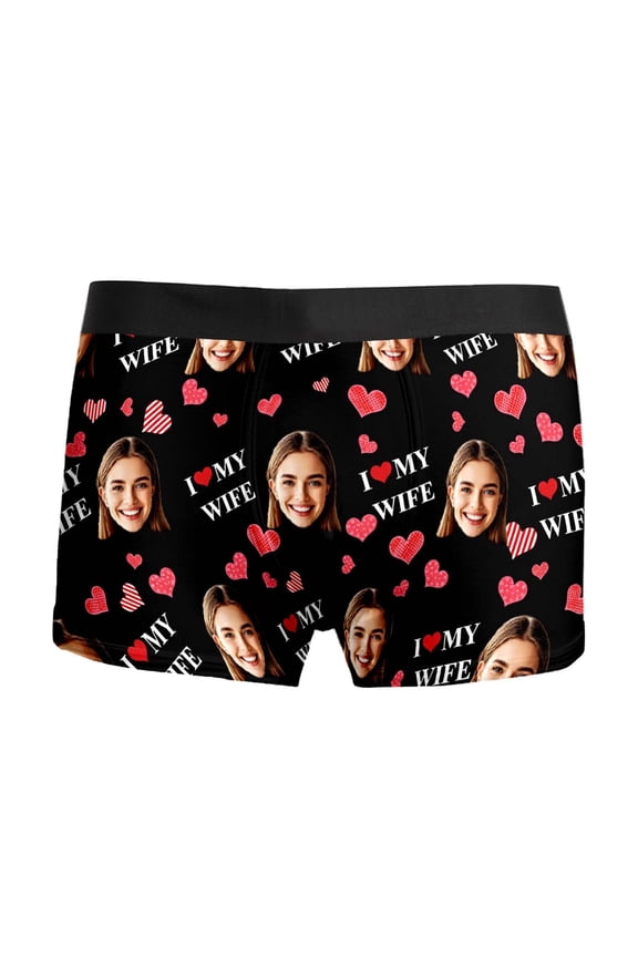 DIY Custom Face Mens Boxer Briefs Personalized Underwear with Photo Picture Customized Boxers Gifts for Boyfriend Husband 03-Black XXL