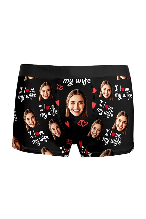 DIY Custom Face Mens Boxer Briefs Personalized Underwear with Photo Picture Customized Boxers Gifts for Boyfriend Husband 04-Black S