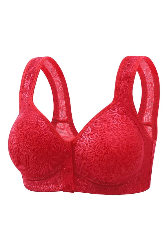 Daisy Bras for Older Women Comfy Convenient Front Closure Push up Bras Full Support No Underwire Breathable Bra Red 44
