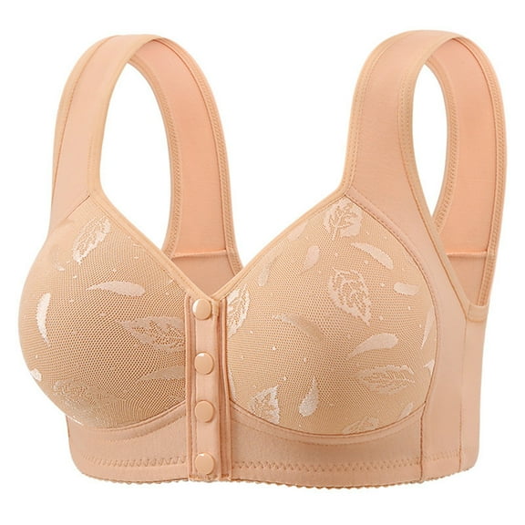 KHONTS,Daisy Bras for Older Women Front Closure No Underwire Breathable Bras Comfy Full Coverage Push up Cotton Bralettes Beige 36