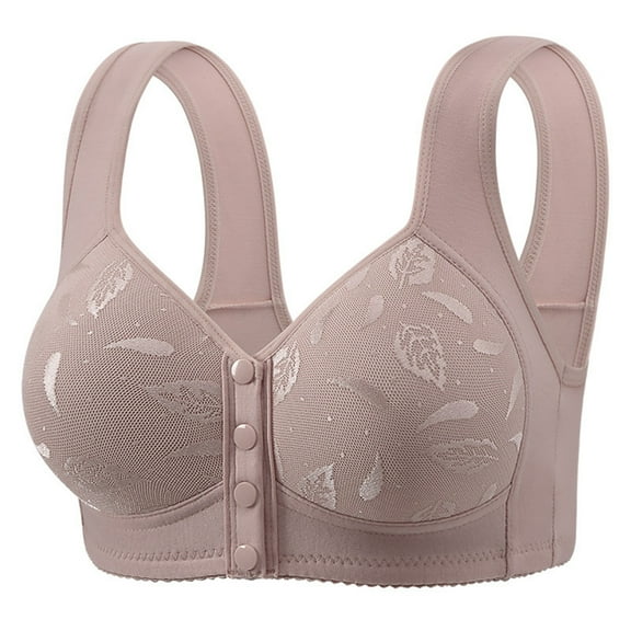 KHONTS,Daisy Bras for Older Women Front Closure No Underwire Breathable Bras Comfy Full Coverage Push up Cotton Bralettes Purple 36