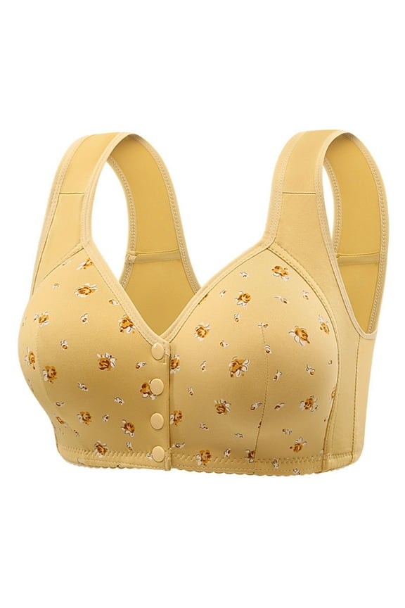 ,Daisy Bras for Older Women Front Closure No Underwire Full Coverage Everyday Bras Comfort Breathable Cotton Bralettes Beige 38