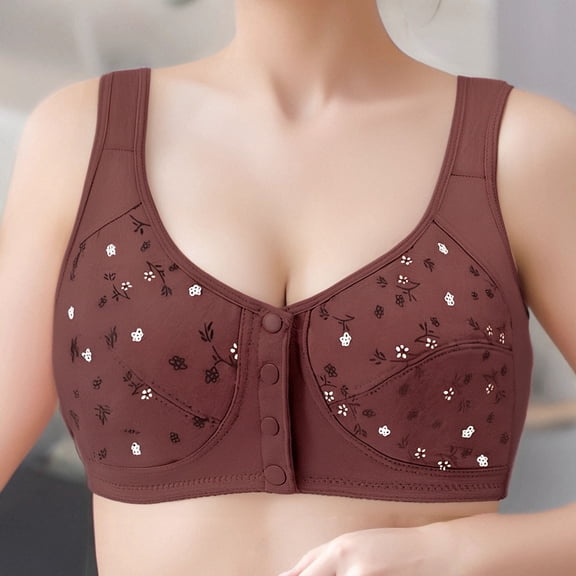 KHONTS Daisy Bras for Women Plus Size Front Closure Bra Floral Senior Casual Fashion No Underwire Comfortable Bralettes Brick Red XXXXL