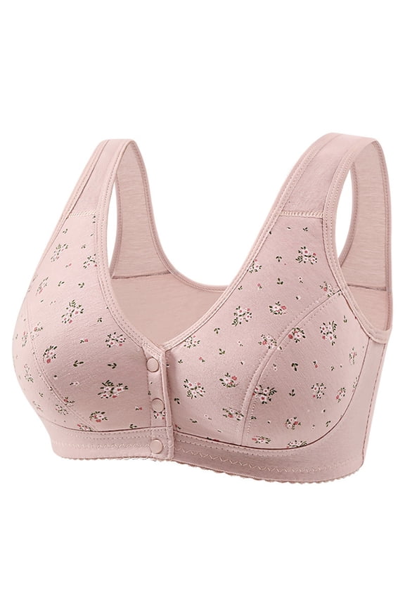 Dasiy Bras for Senior Women Push up Front Closure Floral Printed Bra Plus Size Gathering Soft Breathable Bralettes for Older Women Grey 36