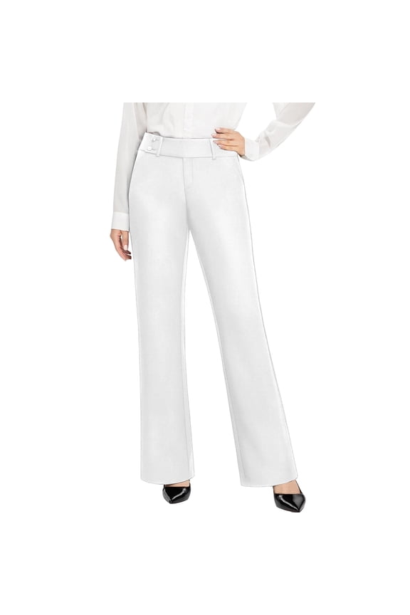 Dress Pants Women Business Casual Work Pant with Pockets Button High Waist Regular Slacks for Office WH1 XS