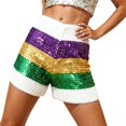 thumbnail image 1 of KHONTS Elastic High Waist Sequins Shorts for Women Solid Glitter Straight Leg Hot Bottom for New Year Disco Party Club Concert B L, 1 of 4