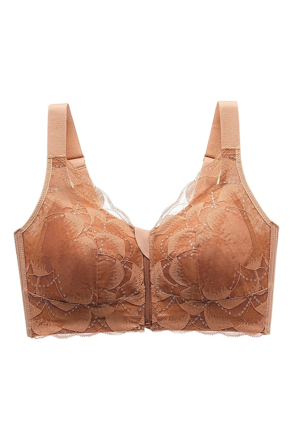 Eleganta Bras Front Zip for Women Lace Mesh Wireless Soft Lifting Bra Comfortable T Shirts Bralettes Orange 34