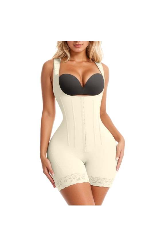 ,Fajas Colombianas Moldeadoras Bodyshaper Post Surgery Stage 2 Bbl Compression Garment with Zipper Crotch Beige M