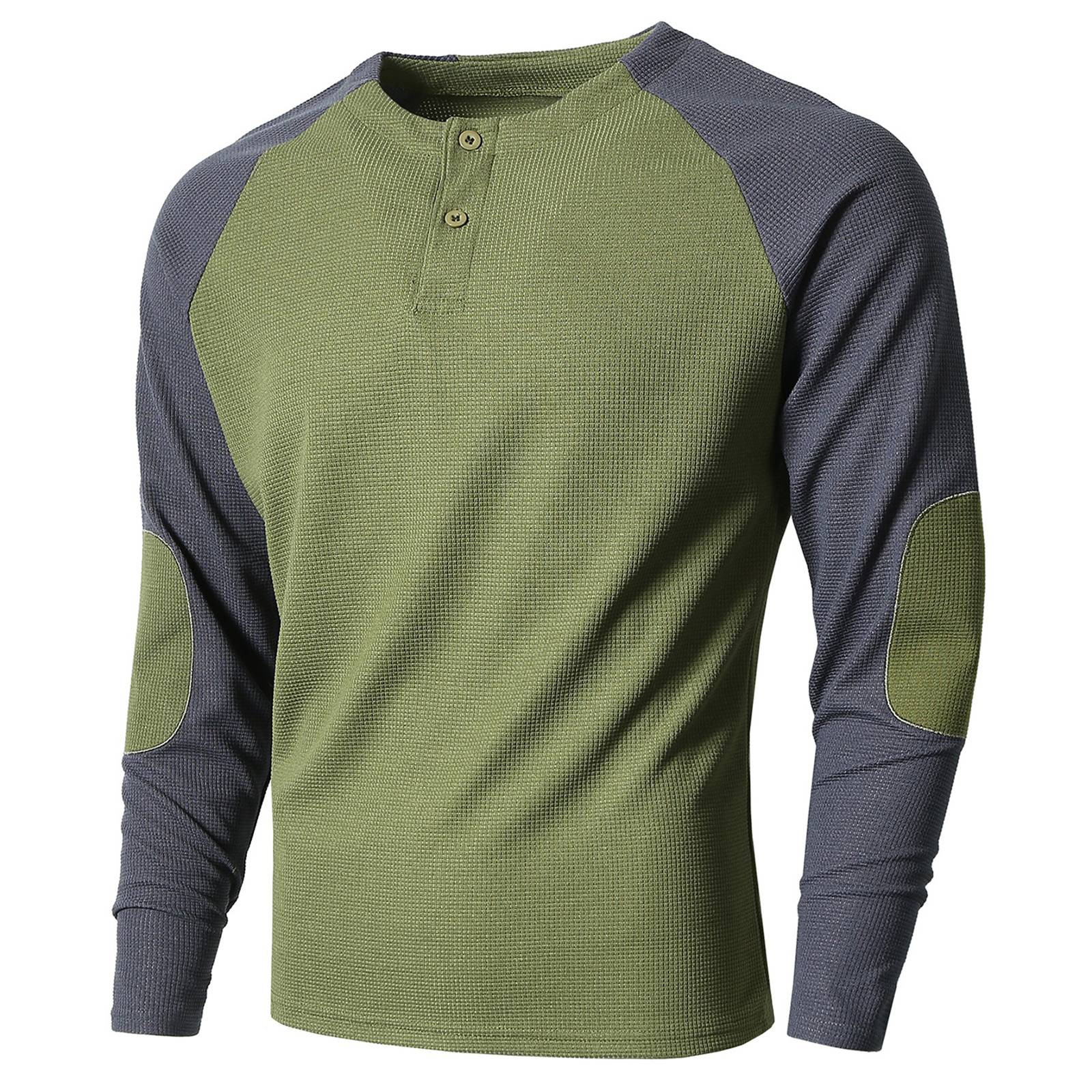 KHONTS Fall Henley Shirts for Men Long Sleeve Baseball T-Shirts Casual Sport Athletic Tee Tops Army Green XL