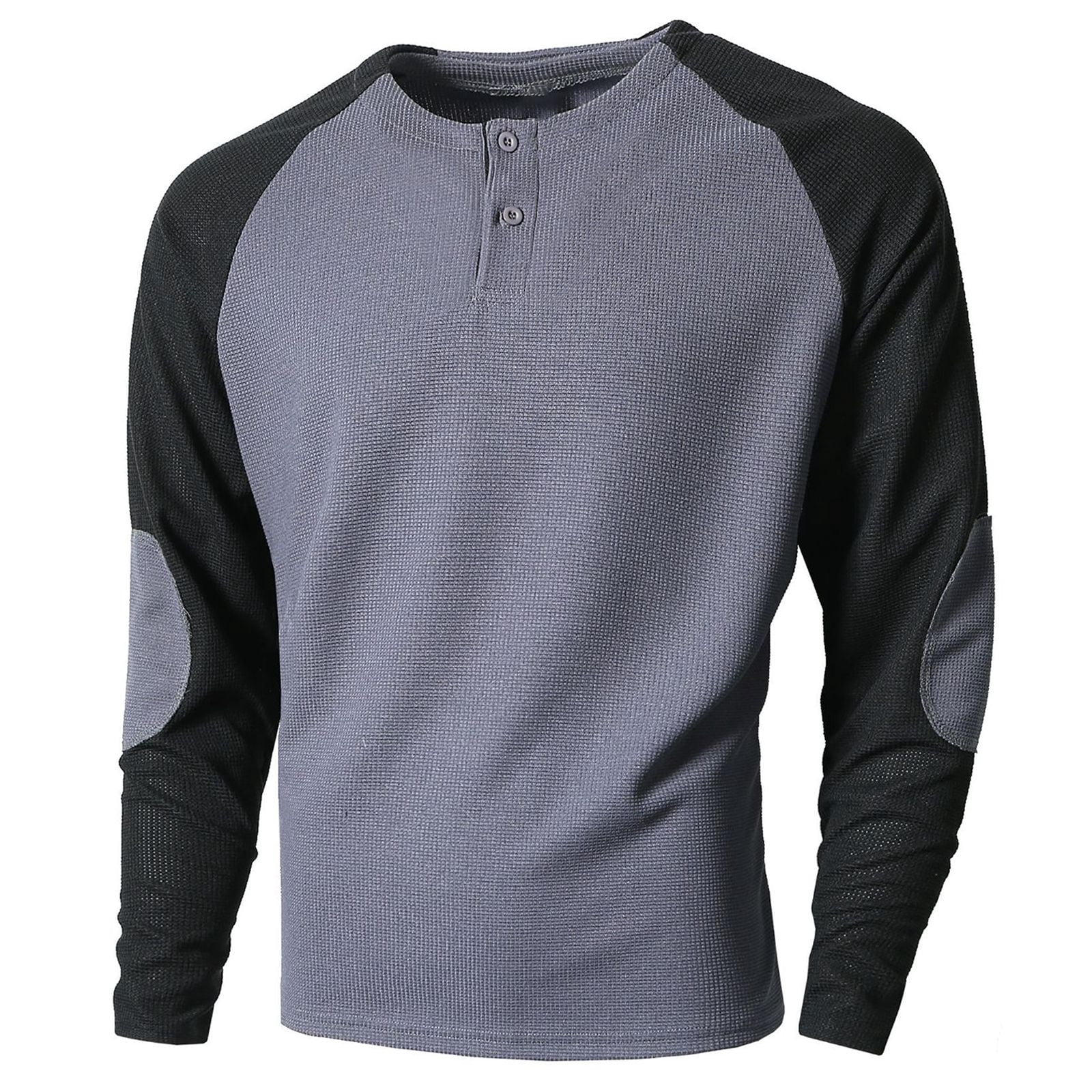 KHONTS Fall Henley Shirts for Men Long Sleeve Baseball T-Shirts Casual Sport Athletic Tee Tops Grey XXL