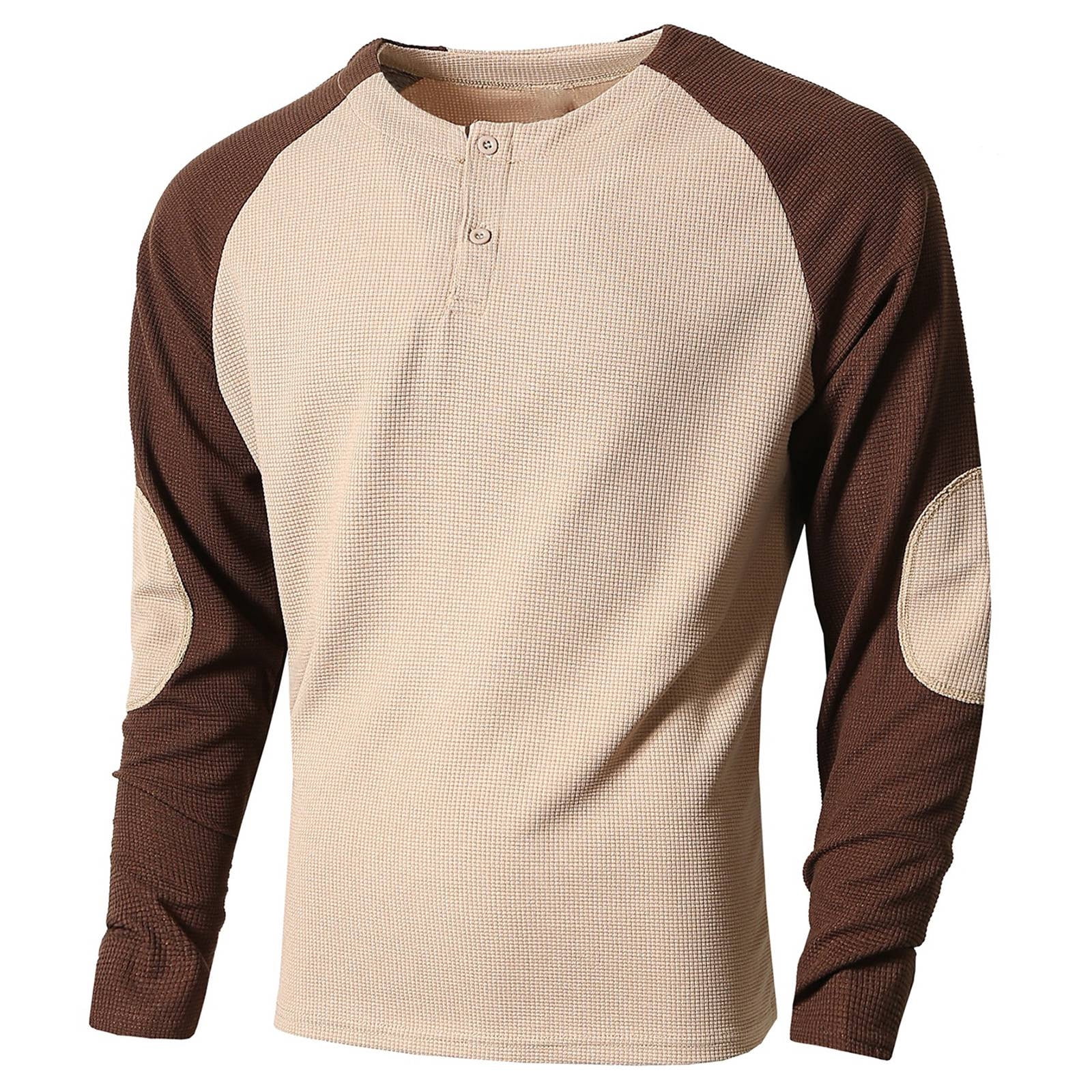 KHONTS Fall Henley Shirts for Men Long Sleeve Baseball T-Shirts Casual Sport Athletic Tee Tops Khaki M