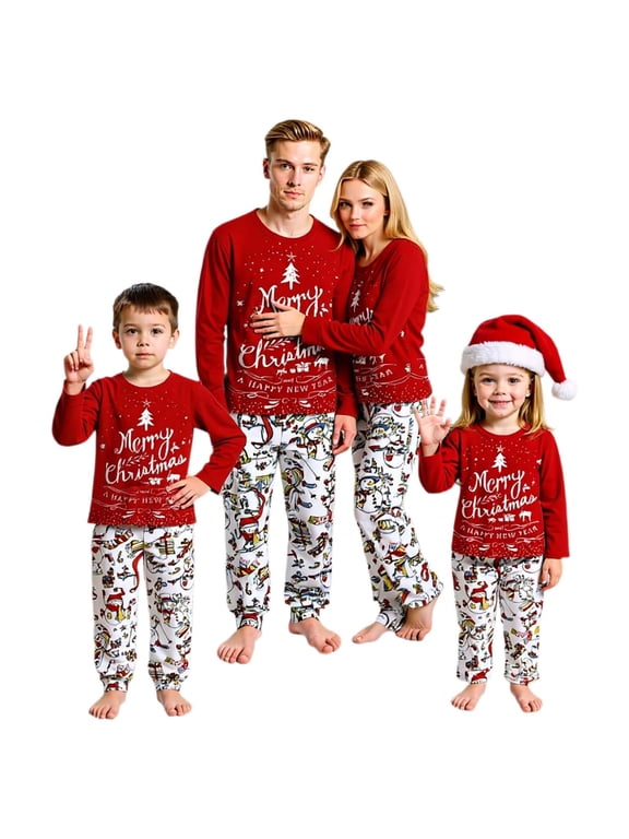 Family Christmas Pajamas Matching Sets Long Sleeve Top and Pants Festive Xmas Outfits Soft Sleepwear Women S
