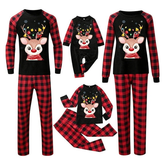 KHONTS Family Matching Christmas Pajamas Set Holiday Graphic Sleepwear Xmas Pjs Set Casual Fashion Cute Homewear 1-Black Women
