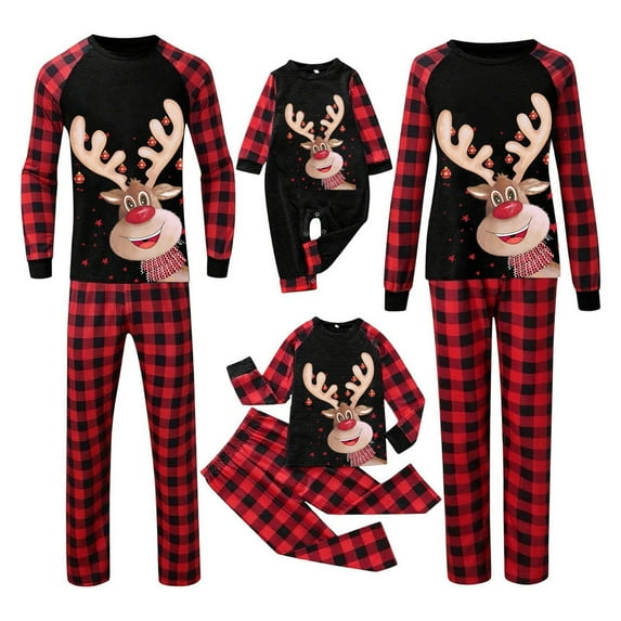 KHONTS Family Matching Christmas Pajamas Set Holiday Graphic Sleepwear Xmas Pjs Set Casual Fashion Cute Homewear 2-Black Baby