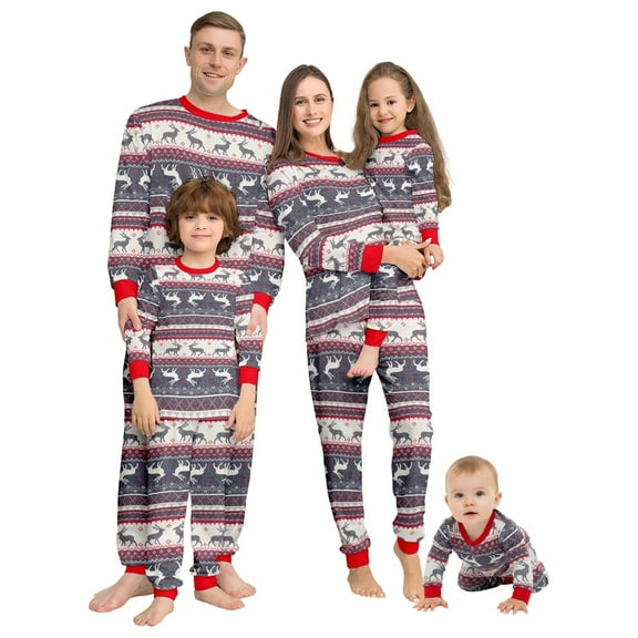 KHONTS Family Pajamas Christmas Matching Sets Holiday Festive Sleepwear With Reindeer Printed Cozy Loungewear for Parents and Kids Kids 12Y