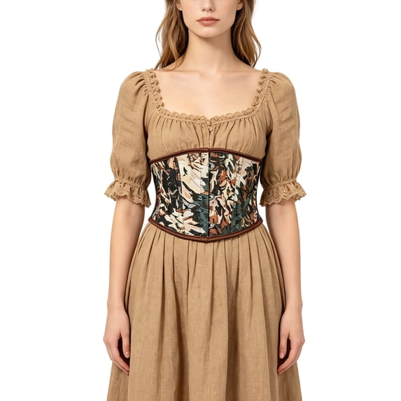 KHONTS Fashion Corset for Women Brocade Underbust Boned Corsets Bustier Waist Trainer Coffee XL