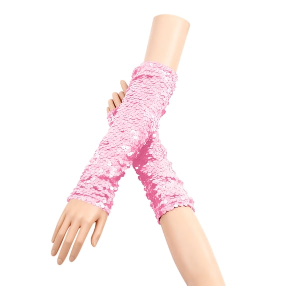 KHONTS Fashion Sparkly Sequins Gloves for Women and Girls Long Fingerless Elastic Glitter Rave Party Costume Gloves RD2 One Size