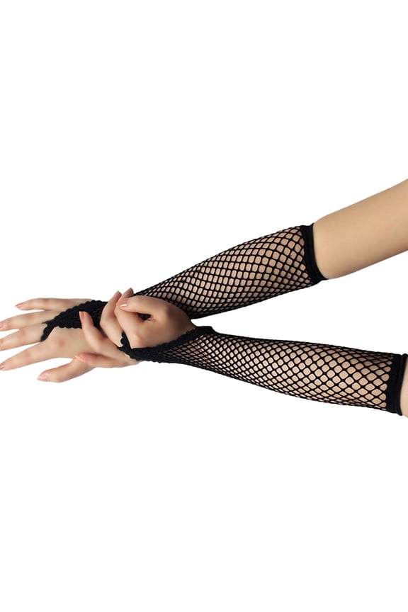 Fingerless Long Fishnet Gloves for Women Elbow Length Mesh Gloves Rave Prom Accessories Black One Size