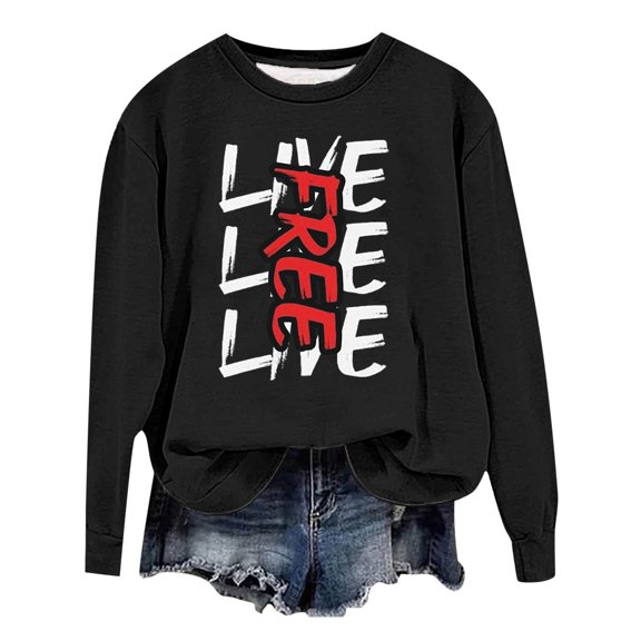 KHONTS Free Letter Printed White Sweatshirt for Women Casual Loose Fit Fall Pullovers Sweatshirts Long Sleeve Soft Comfy Tops A-Black XXL