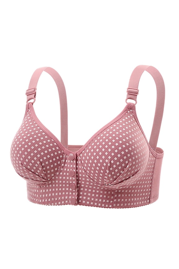 Front Closure Bras for Seniors Plaid Printed No Underwire High Support Bras Full Coverage Push up Soft Comfortable Bralettes Pink L