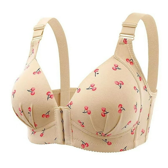 KHONTS Front Closure Push up Daisy Bra for Women Gathering Supportive No Underwire Full Coverage Lifting Plus Size Bralettes Beige 38