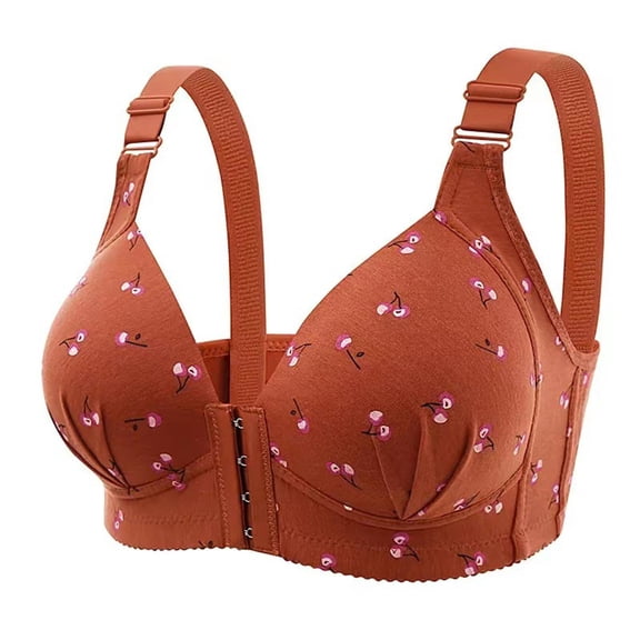 KHONTS Front Closure Push up Daisy Bra for Women Gathering Supportive No Underwire Full Coverage Lifting Plus Size Bralettes Brick Red 42