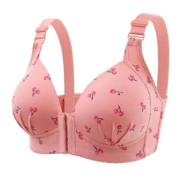 KHONTS Front Closure Push up Daisy Bra for Women Gathering Supportive No Underwire Full Coverage Lifting Plus Size Bralettes Light Pink 38