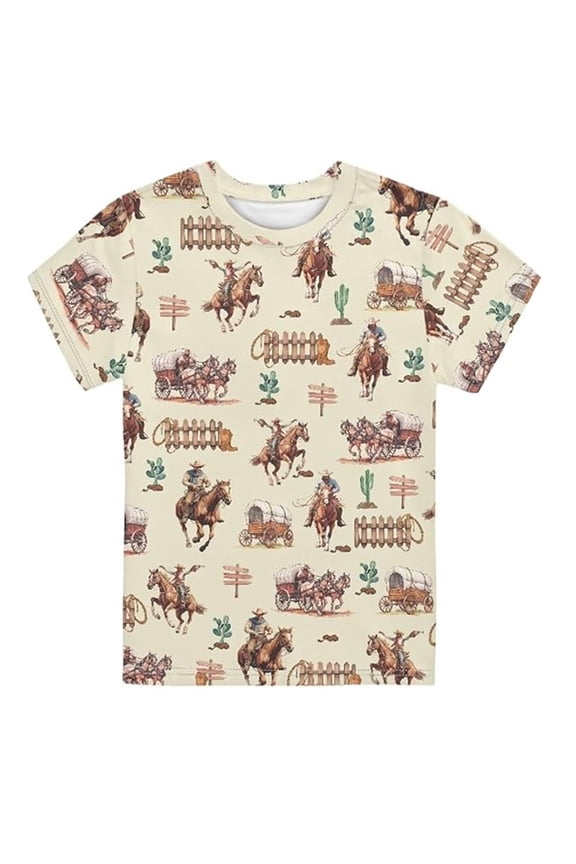 Girls Boys Graphic T-Shirt Short Sleeve Shirts Pullover Tops for Kids Summer Tees,Size 1-13 Years Beige 160