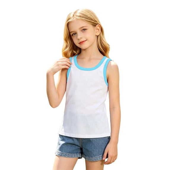 KHONTS Girls Boys Tank Tops Racerback Cami Undershirts Kids Sleeveless Athletic Pajama Tee Tops,Size 2-15 Years Light Blue 110